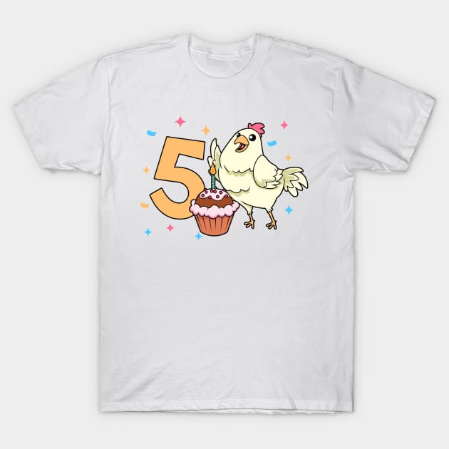 I am 5 with chicken - kids birthday 5 years old T-Shirt by Modern Medieval Design